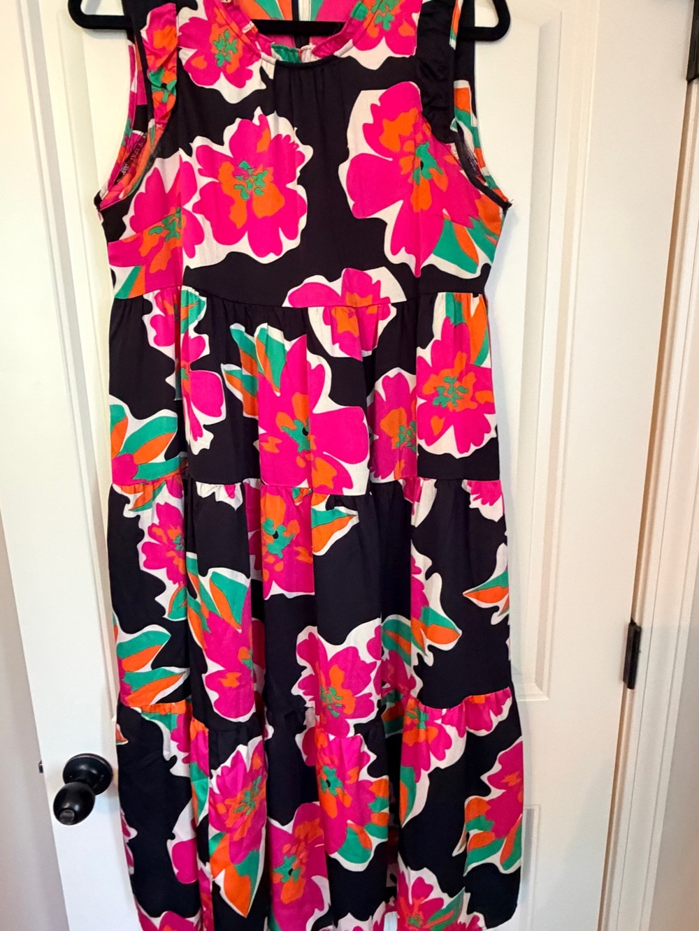 Umgee Black Maxi Dress with Hot Pink, Teal & Orange Floral Print